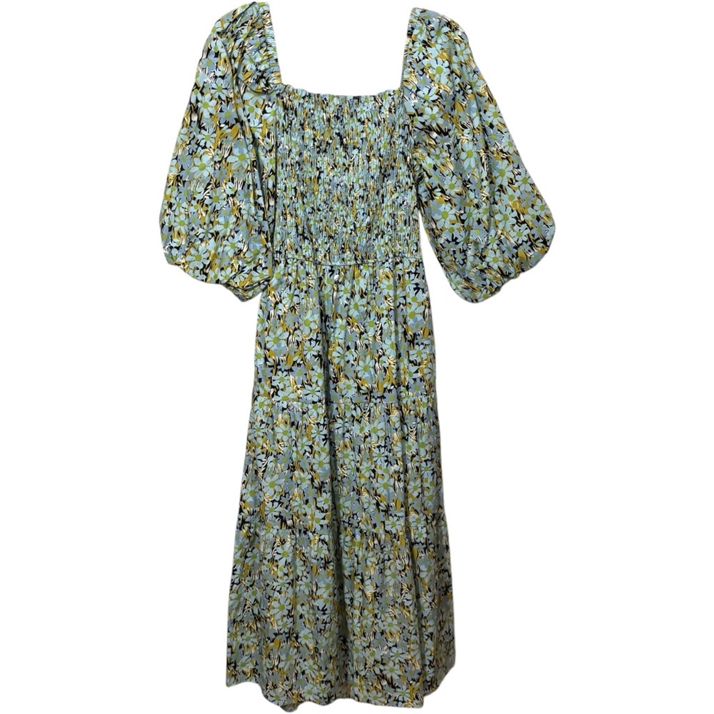 Karlie Green and Blue Tiered Maxi Dress with Bishop Sleeves